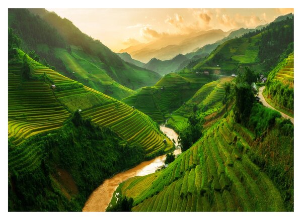 Sklenený obraz - Ryžové terasy Mu Cang Chai (70x50 cm)