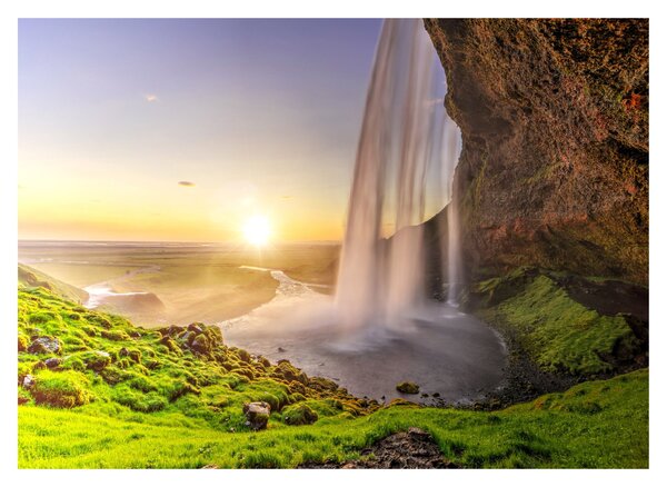 Sklenený obraz - Seljalandsfoss spoza vnútra jaskyne (70x50 cm)