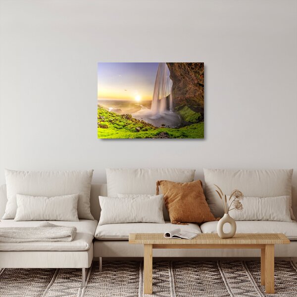 Sklenený obraz - Seljalandsfoss spoza vnútra jaskyne (70x50 cm)