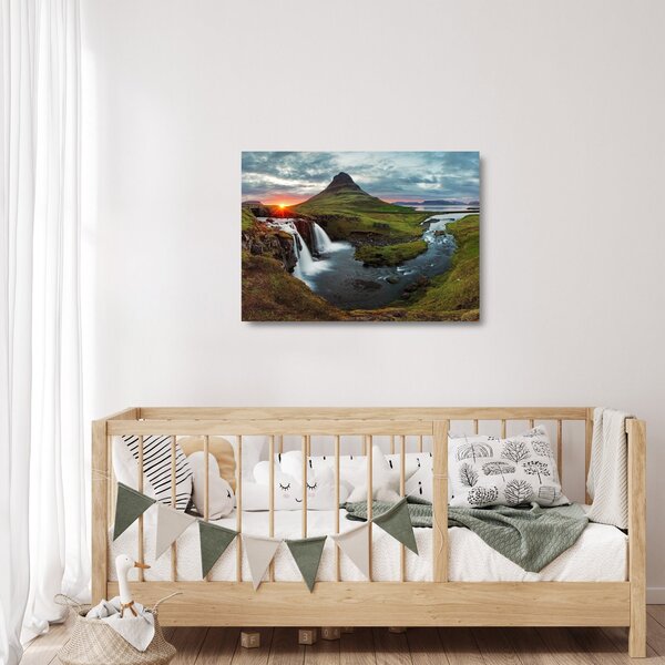 Sklenený obraz - Kirkjufell pri západe slnka (70x50 cm)