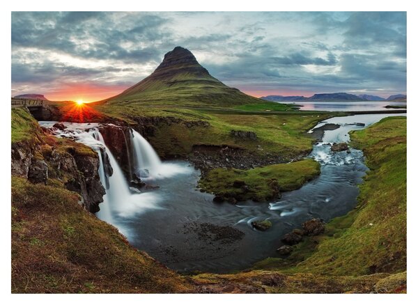 Sklenený obraz - Kirkjufell pri západe slnka (70x50 cm)