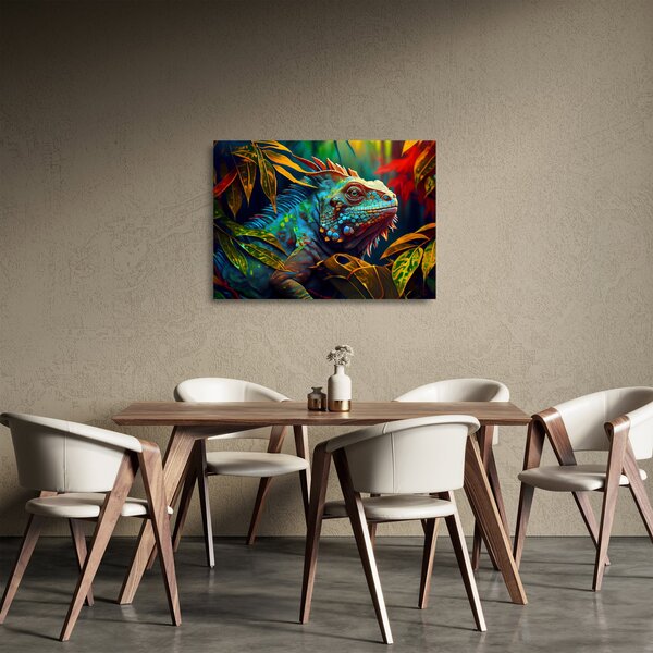 Sklenený obraz - Farebný leguán (70x50 cm)