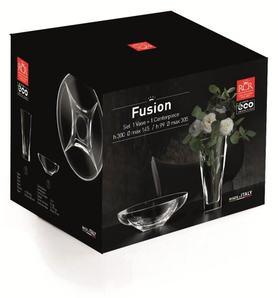 KRIŠTÁĽOVÁ VÁZA RCR FUSION MISKA (305MM) + (300MM)DARČEKOVÁ SADA