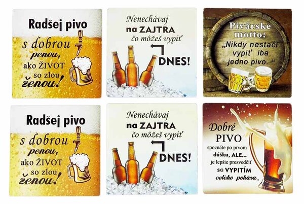 Podložky pod poháre Pivo (Podložky pod pivové poháre, 6 podložiek v balení)