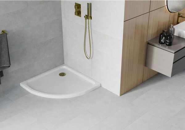 Mexen Flat sprchová vanička polkruhová slim 70 x 70 cm, biela, sifón zlatý - 41107070G