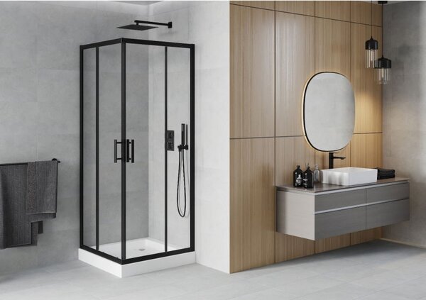 Mexen Rio štvorcový sprchový kút 70 x 70 cm, transparentný, čierny + sprchová vanička Rio, biela - 860-070-070-70-00-4510