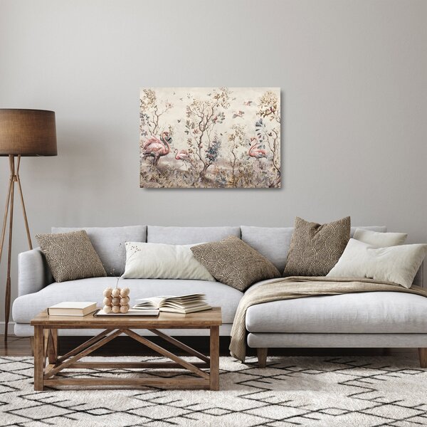 Sklenený obraz - Kresba plameniakov (70x50 cm)