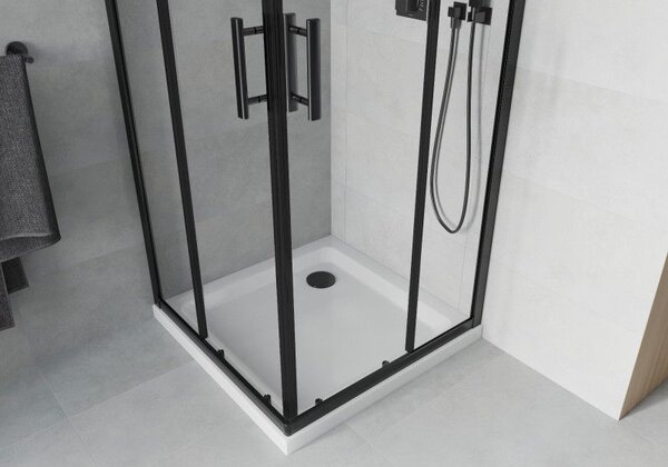 Mexen Rio štvorcový sprchový kút 80 x 80 cm, priehľadný, čierny + vanička Flat, biela - 860-080-080-70-00-4010B