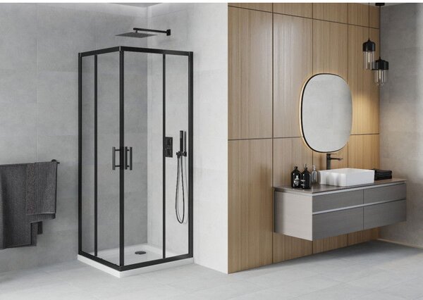 Mexen Rio štvorcový sprchový kút 80 x 80 cm, priehľadný, čierny + vanička Flat, biela - 860-080-080-70-00-4010B