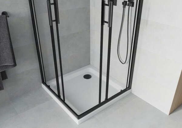 Mexen Rio štvorcový sprchový kút 80 x 80 cm, priehľadný, čierny + vanička Flat, biela - 860-080-080-70-00-4010B