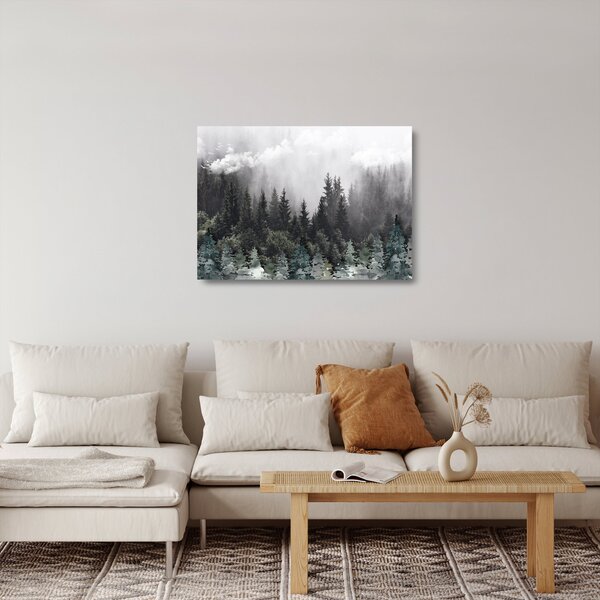 Sklenený obraz - Les s ilustrovanými prvkami (70x50 cm)