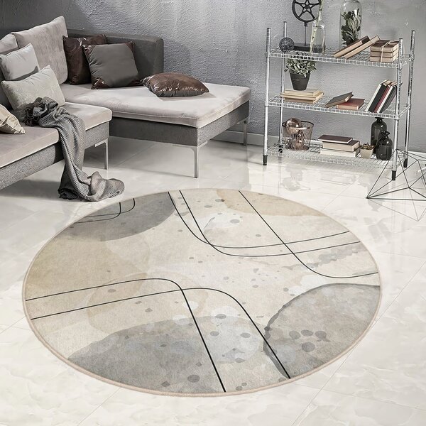 Béžový prateľný okrúhly koberec ø 100 cm Simple Lines – Mila Home