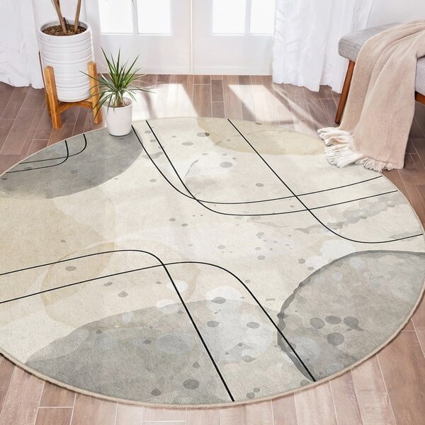 Béžový prateľný okrúhly koberec ø 100 cm Simple Lines – Mila Home