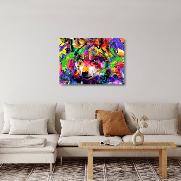 Sklenený obraz - Vlk s graffiti (70x50 cm)