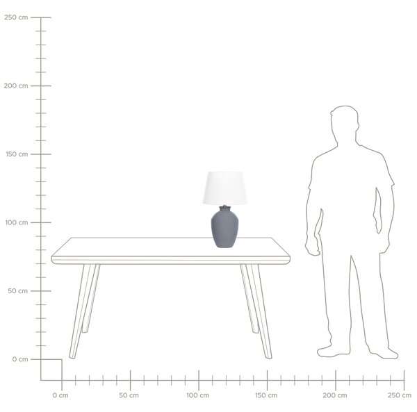 Stolná lampa sivý keramický podstavec biele ľanové tienidlo minimalistický dizajn