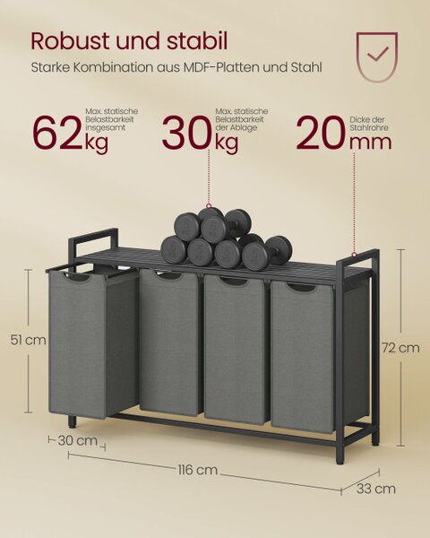 Kôš na bielizeň so 4 priehradkami BLH401G01