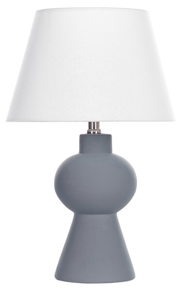 Stolná lampa sivá keramický podstavec ľanové tienidlo v tvare bubna minimalistický dizajn