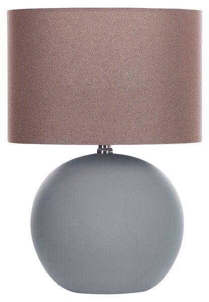 Stolná lampa sivá keramický okrúhly podstavec ľanové tienidlo v tvare bubna minimalistický dizajn