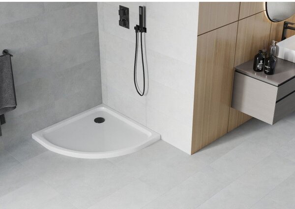 Mexen Flat polkruhová sprchová vanička slim 80 x 80 cm, biela, sifón čierny - 41108080B