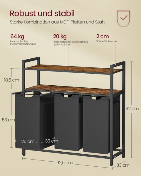 Kôš na bielizeň s 3 priehradkami BLH213B01