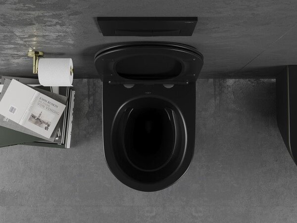 Mexen Lena WC misa Rimless s pomaly zatvárajúcim sa tenkým sedátkom, duroplast, čierna mat/zlatá línia - 30224075