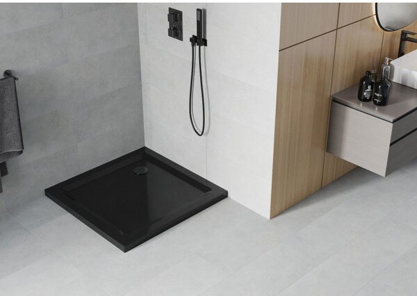 Mexen Flat štvorcový sprchový kút slim 80 x 80 cm, čierny, sifón čierny - 40708080B