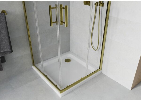 Mexen Rio sprchová kabína štvorcová 80 x 80 cm, transparentná, zlatá + vanička Flat, biela - 860-080-080-50-00-4010G