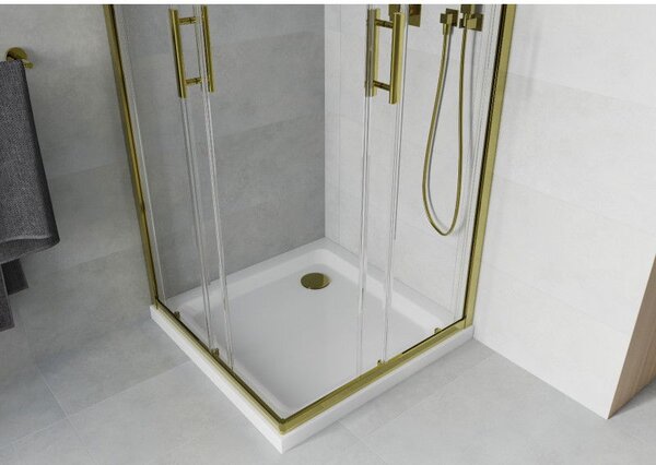 Mexen Rio sprchová kabína štvorcová 80 x 80 cm, transparentná, zlatá + vanička Flat, biela - 860-080-080-50-00-4010G