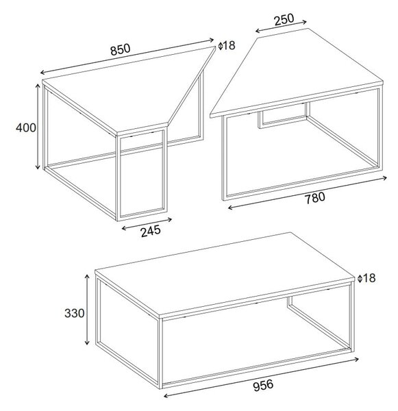 Konferenčné stolíky s doskou v dubovom dekore v súprave 3 ks 70x110 cm Titan – Marckeric
