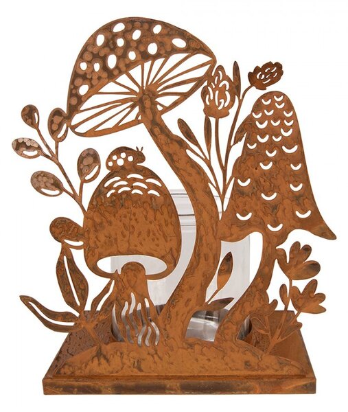 Rustikálny hrdzavý svietnik s hubami Mushroom Rust - 22*13*23 cm - Clayre & Eef