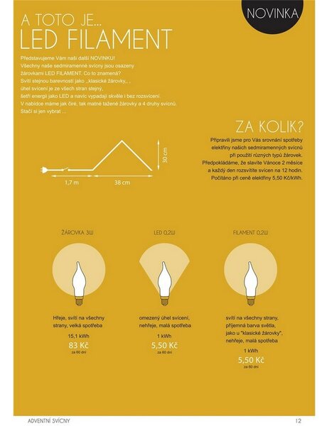 Adventný svietnik s ťahanou žiarovkou LED Filament, červená