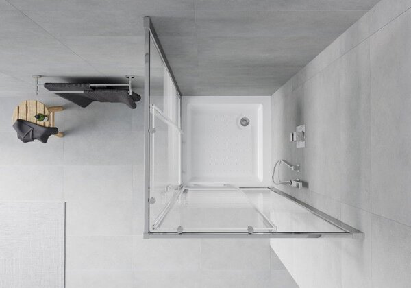 Mexen Rio štvorcový sprchový kút 80 x 80 cm, biele pruhy, chróm + vanička, biela - 860-080-080-01-20-4510