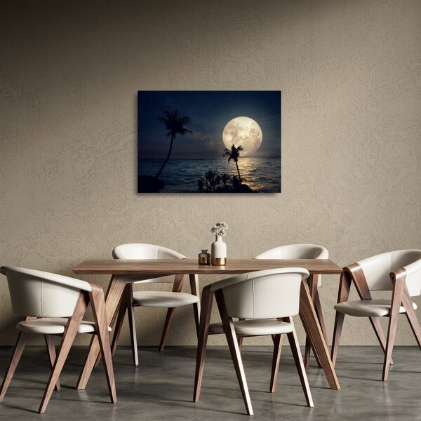 Sklenený obraz - Pláž s splnom (70x50 cm)