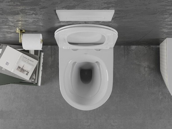 Mexen Lena miska wc Rimless s doskou pomaly uzatvárateľnou slim, duroplast, biela/zlatý vzor kocka - 30224009