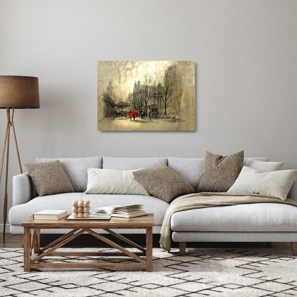 Sklenený obraz - Skica mestečka (70x50 cm)