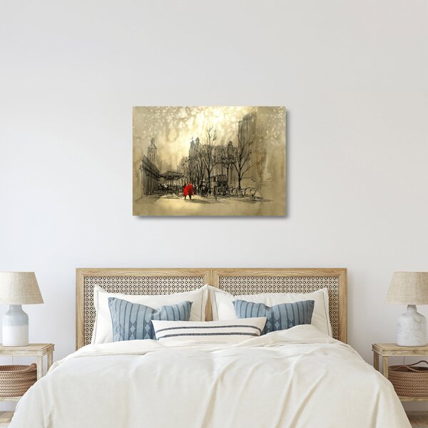 Sklenený obraz - Skica mestečka (70x50 cm)