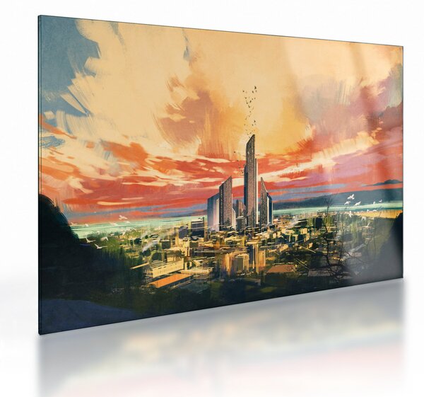 Sklenený obraz - Maľované mesto (70x50 cm)