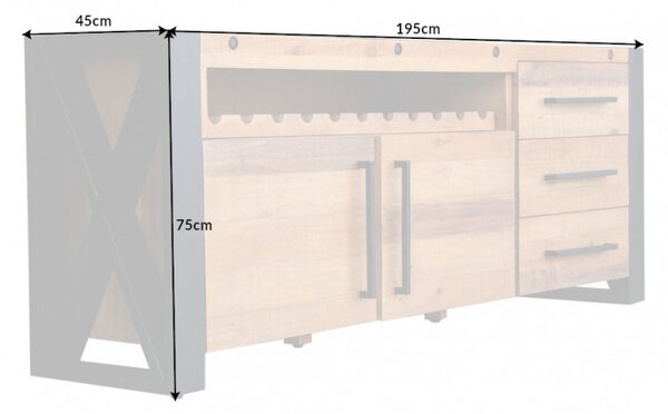 Dizajnová komoda Thunder 195 cm borovica
