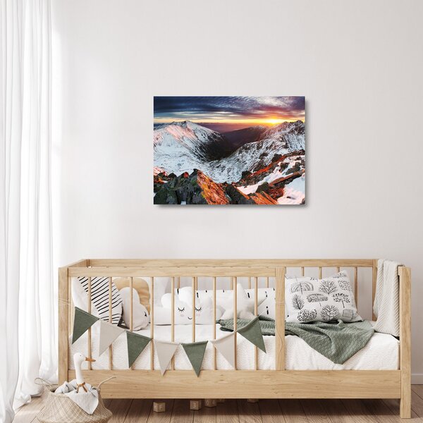 Sklenený obraz - Zimná horská panoráma (70x50 cm)