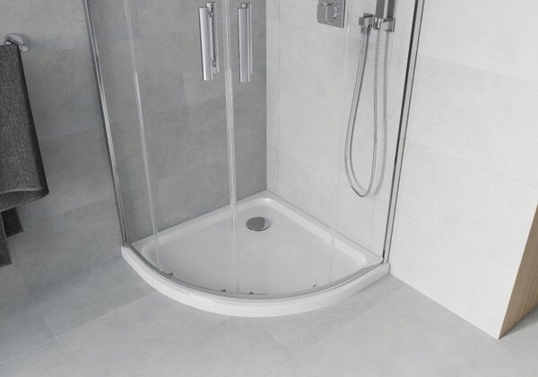 Mexen Rio polkruhová sprchová kabína 90 x 90 cm, transparentná, chróm + vanička Flat, biela - 863-090-090-01-00-4110