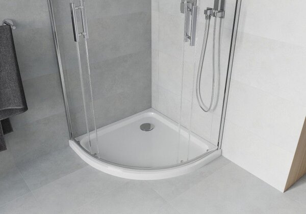 Mexen Rio polkruhová sprchová kabína 90 x 90 cm, transparentná, chróm + vanička Flat, biela - 863-090-090-01-00-4110