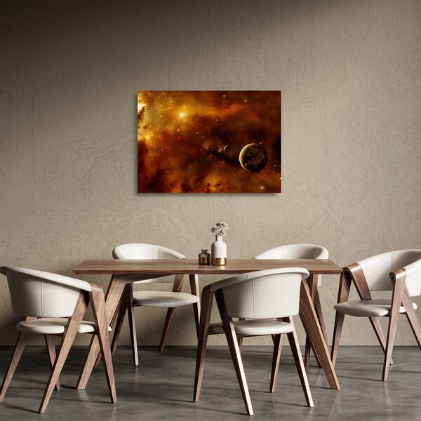 Sklenený obraz - Planéty s hmlovinou (70x50 cm)