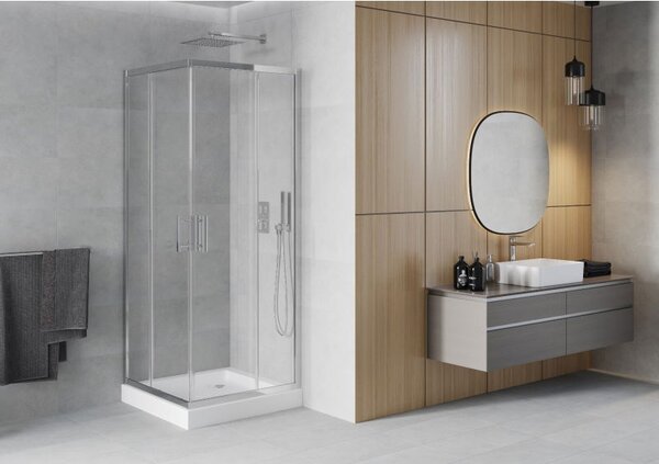 Mexen Rio štvorcový sprchový kút 70 x 70 cm, priehľadný, chróm + vanička Rio, biela - 860-070-070-01-00-4510