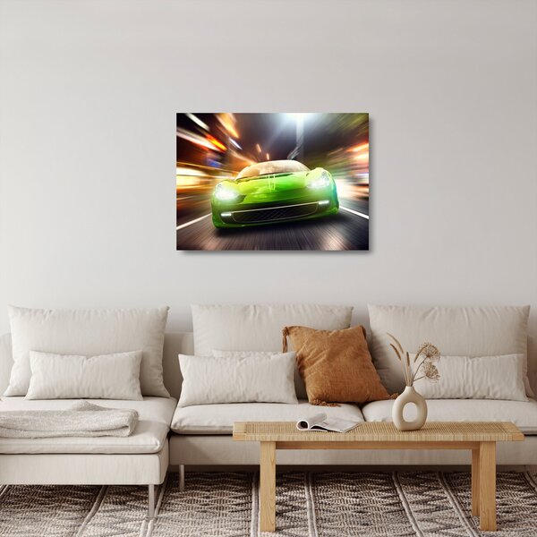 Sklenený obraz - Zelené závodné auto (70x50 cm)
