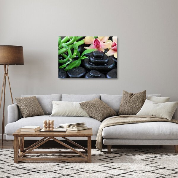 Sklenený obraz - Kamene a orchidey (70x50 cm)