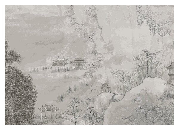 Sklenený obraz - Čínska krajina (70x50 cm)