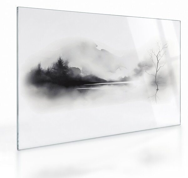 Sklenený obraz - Atramentová maľba krajiny (70x50 cm)