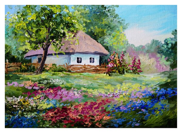 Sklenený obraz - Chalupa (70x50 cm)
