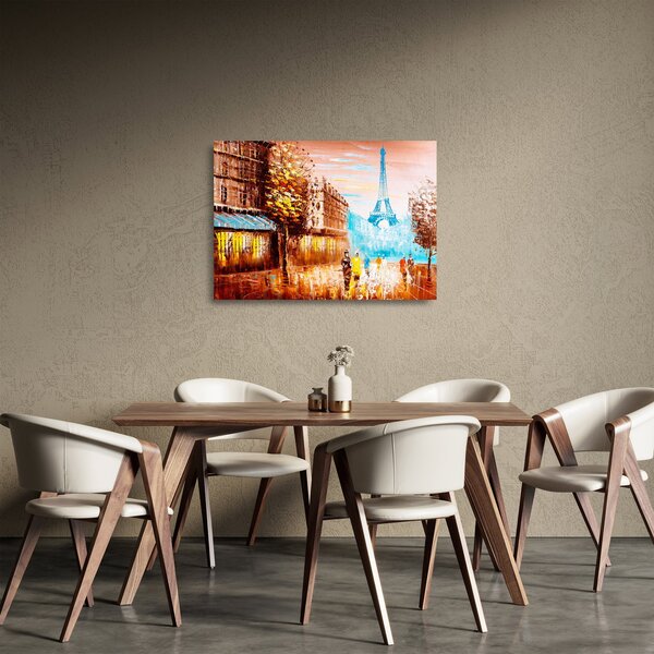 Sklenený obraz - Daždivého počasia a Eiffelovej veže (70x50 cm)