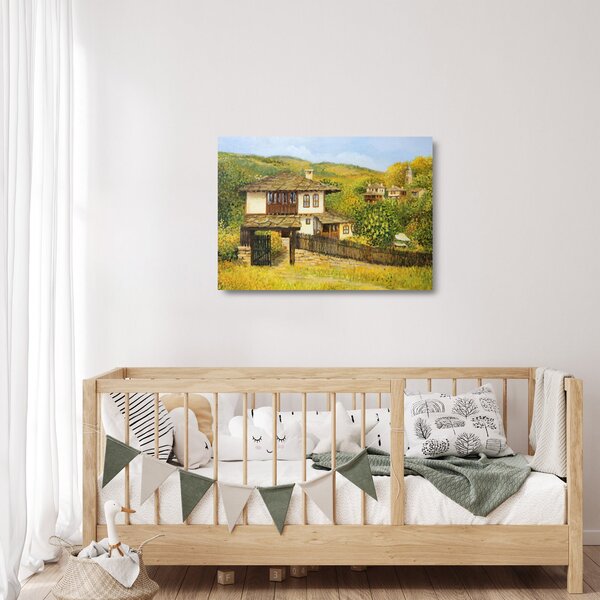 Sklenený obraz - Chalúpky v lete (70x50 cm)